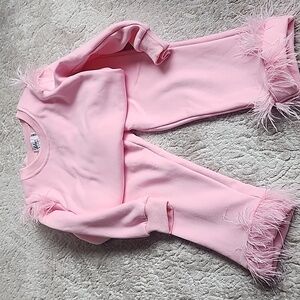 Lola + The Boys Pink Sweatsuit With Feathers